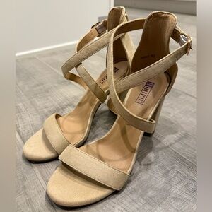 Nude Suede Block Heel Sandals Size 8 Ankle Strap Heels